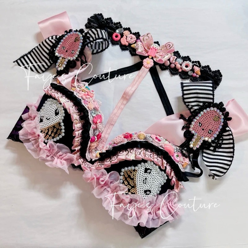 Candy-Land inspired Bra with Choker, rave EDM festival wear, cosplay - size 34A